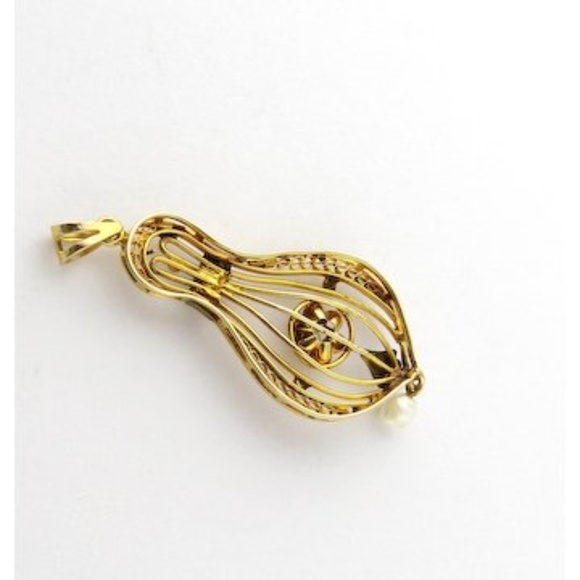 Vintage 14K Yellow Gold Diamond and Pearl Filagree Pendant #143 - Picture 5 of 7